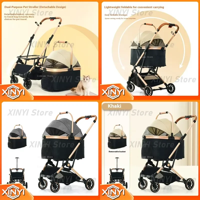 Lightweight Luxury Teddy Dou Four Wheel Pet Car for Small Dogs and Cats Separable One Click Folding Durable Adjustable Up to
