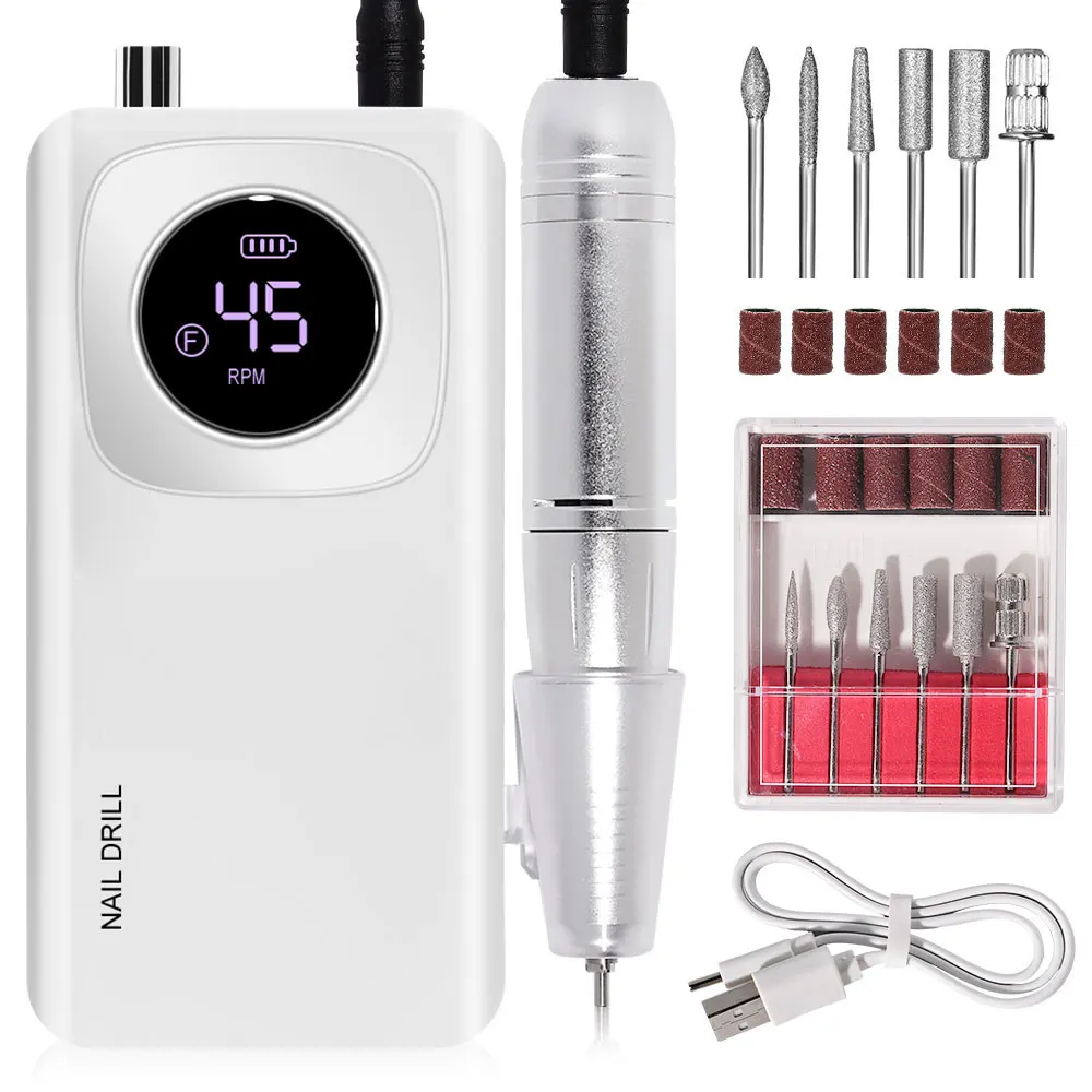 

Rechargeable Electric Nail File Professional - 45000RPM Portable Efile Nail Drill Kit, Cordless E File Nail Drill Machine