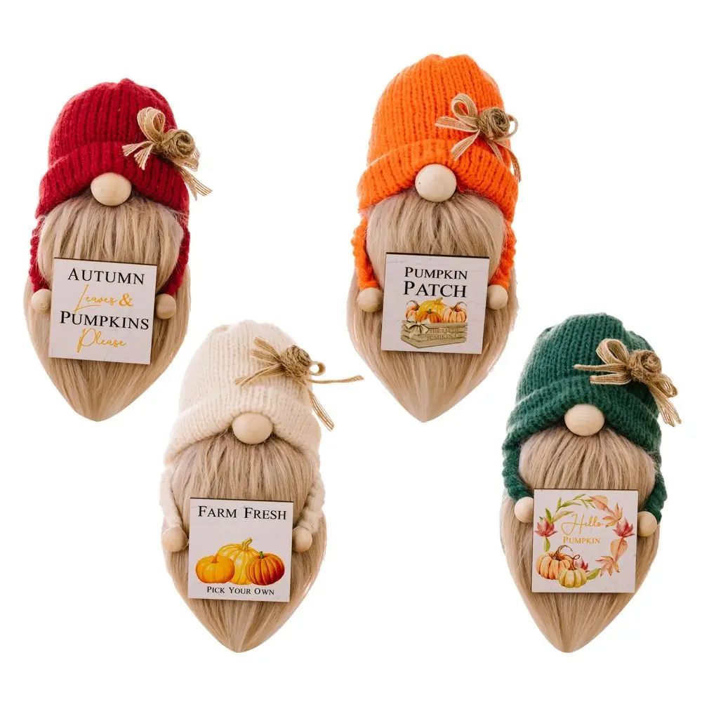 Knitted Hat Thanksgiving Gnomes Plush Doll Pumpkin Doll Ornaments Fall Plush Elf Dwarfs Dolls Cartoon Plush Gnome Doll Ornament