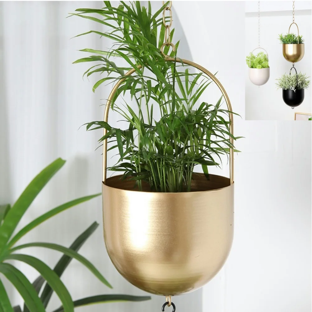 Metal Hanging Planter Pots Modern Plant Pot Container Minimalist Hanging Flower Pots Creative for Indoor Outdoor Garden Balcony