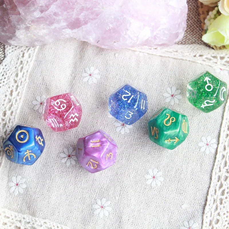 3pc/set Pearl/Transparent 12-sided Astrology Zodiac Signs Dice  Constellation Divination Games  Accessories