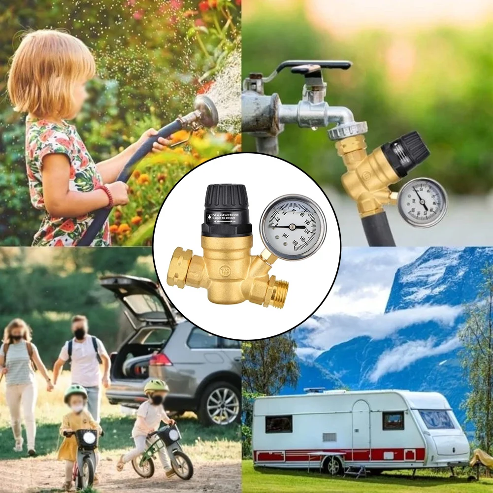 

Customizable Water Flow Regulator Water Pressure Regulator Water Pressure Gauge Black-gold RV Water Pressure Regulator