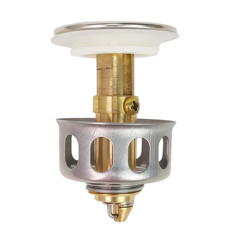Universal Stainless Steel Pop-up Basin Drain Core, Press Type Sink Drain Plug Anti-clog Hair Catcher Leakproof Replacement Part