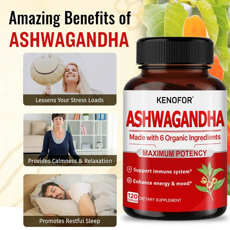 Organic Ashwagandha Capsules - with St. John\'s Wort - Increases Strength, Focus, Mood, Sleep, Energy, Immune Support Supplement