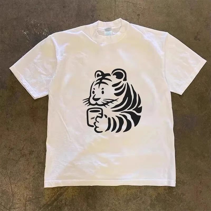 

Print T-shirt Gothic Casual Sleeve Short Sleeve New Streetwear and Wo Harajuku Cartoon Tiger Aesthetic Clothes
