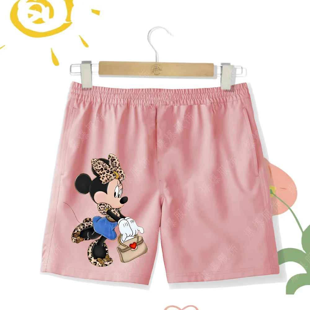 Casual pants Summer girls fashion trend Beach Pants Swimming trunks Disney's elegant Minnie cartoon cute shorts Elastic