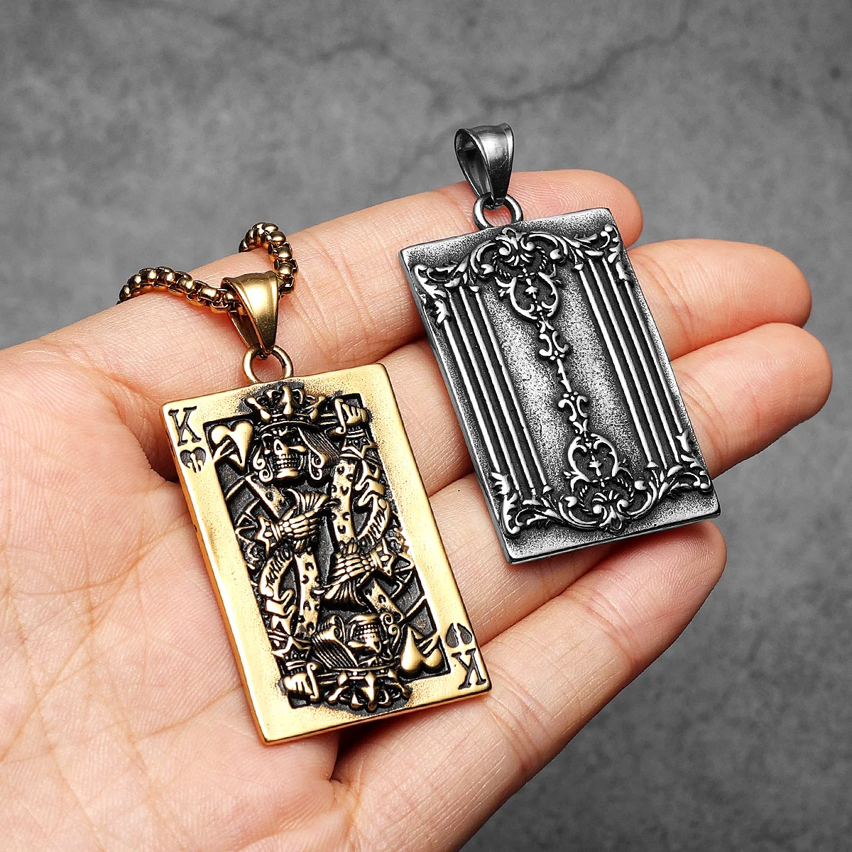 Charlemagne Poker Carving Stainless Steel Men Necklace Pendant Chain Punk For Women Fashion Jewelry Gifts Wholesale Dropshiping
