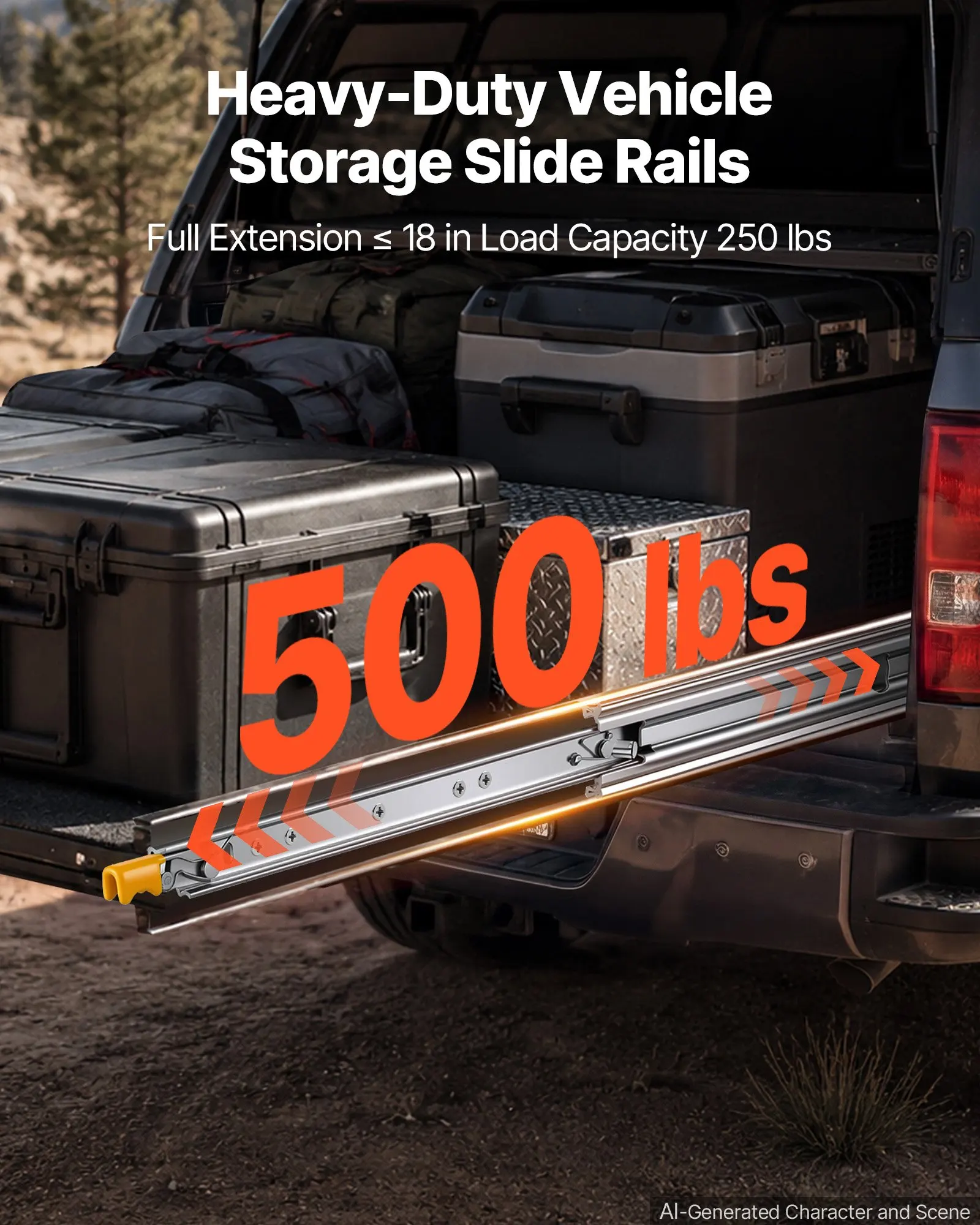 Heavy-Duty Drawer Slides, 26 inch 500 lbs with Lock Side Mount Rails, 3-Fold Full Extension Ball Bearing Rails, 1 Pair, Kitchen, Workbench, RV, Carbon Steel, Featuring Screws & Nuts