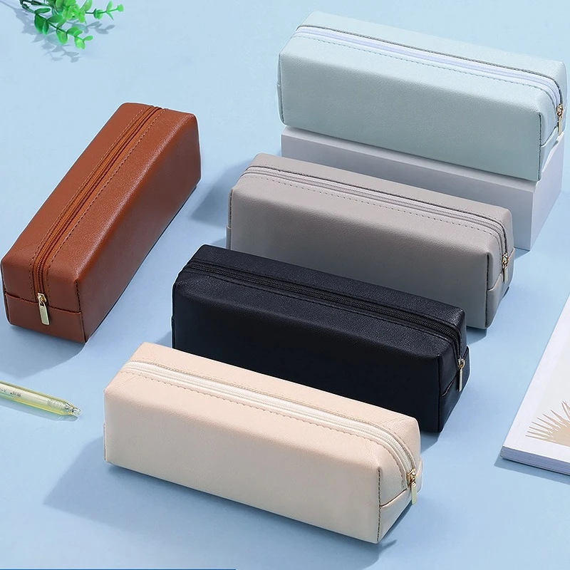 

10Pcs PU Large Capacity Pencil Bag Stationery Holder Case Storage Box Zipper Pencil Pouch Student School Supplies
