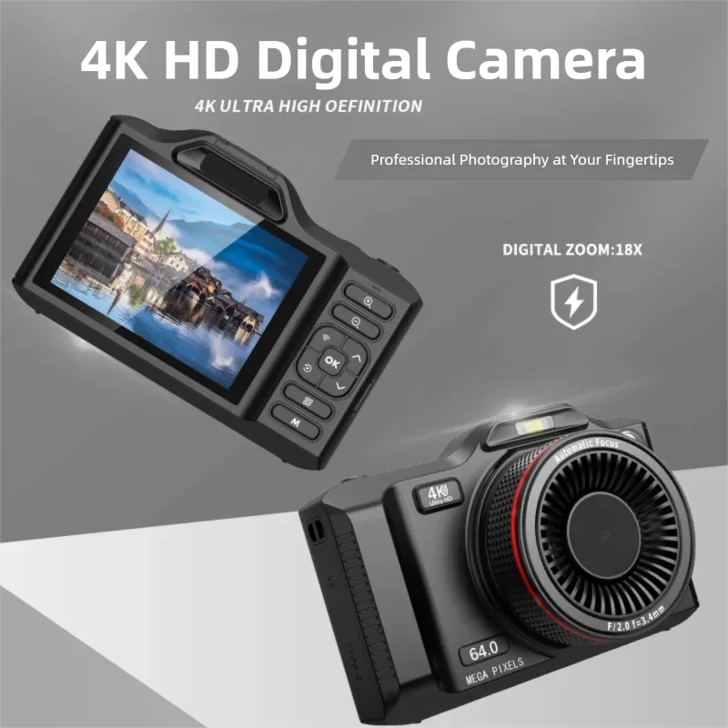 

4K 64MP Digital Camera Dual Camera System with Autofocus WIFI Connection - 18X Digital Zoom and 2.8 Inch Screen for Photography