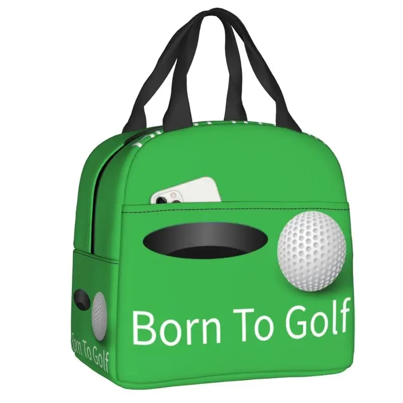 

Born To Golf Ball Lunch Bag Women Thermal Cooler Insulated Lunch Container Box for Children School Work Food Picnic Tote Bags