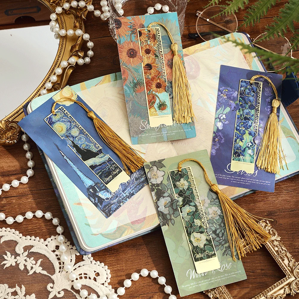 1 Pc Hollow Floral Metal Bookmark Vintage Painting Exquisite Sunflower Iris Rose With Long Tassel For Book Lovers Readers Gift