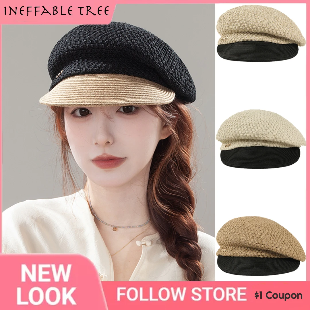 

Korean Summer Version Beret Hats for Women Casual Straw Shading Sun Protection Hat Gorras Peaked Japan Design Newsboy Cap Boinas