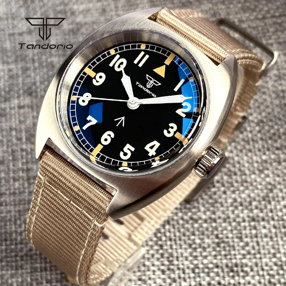 

Tandorio 36mm NH35 Automatic Military Dive Men Watch Double Domed AR Sapphire 20BAR Luminous Pilot Style Mechanical Wristwatch