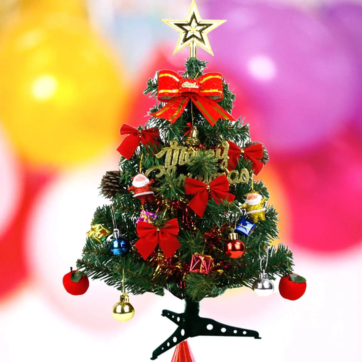 

45cm Christmas Tree Decorations Small Desktop naments Star Bowknots Apples Tabletop Decor for Home Holiday
