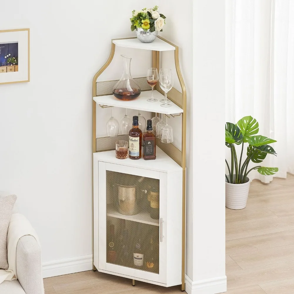 

Large Storage Wine Bar Cabinet with Removable Rack and Coffee Bar Features, Glass Holder, and Mesh Door