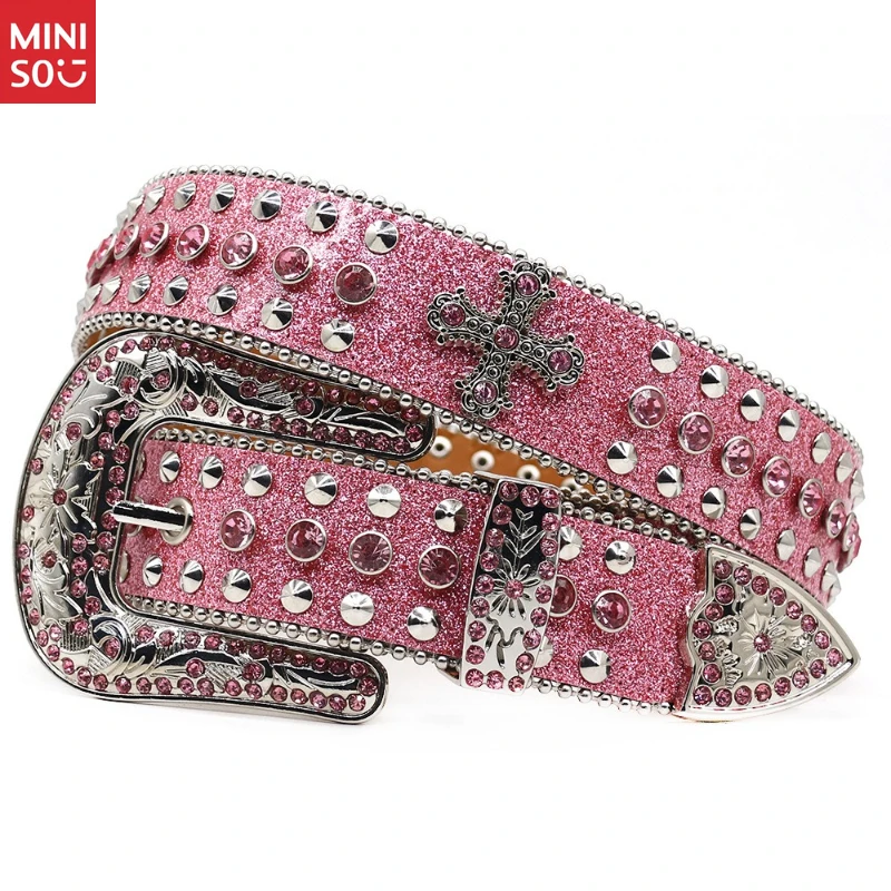 

Y2K Crystal Cross Belt, Unisex Rhinestone Waistband, Euro Street Style