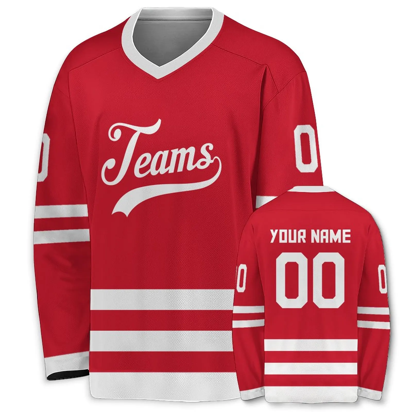 

Red Custom Hockey Jersey 3D Print Personalized Team Name Number V-Neck Hockey Shirt Practice Tracksuit for Men Women Youth Kids