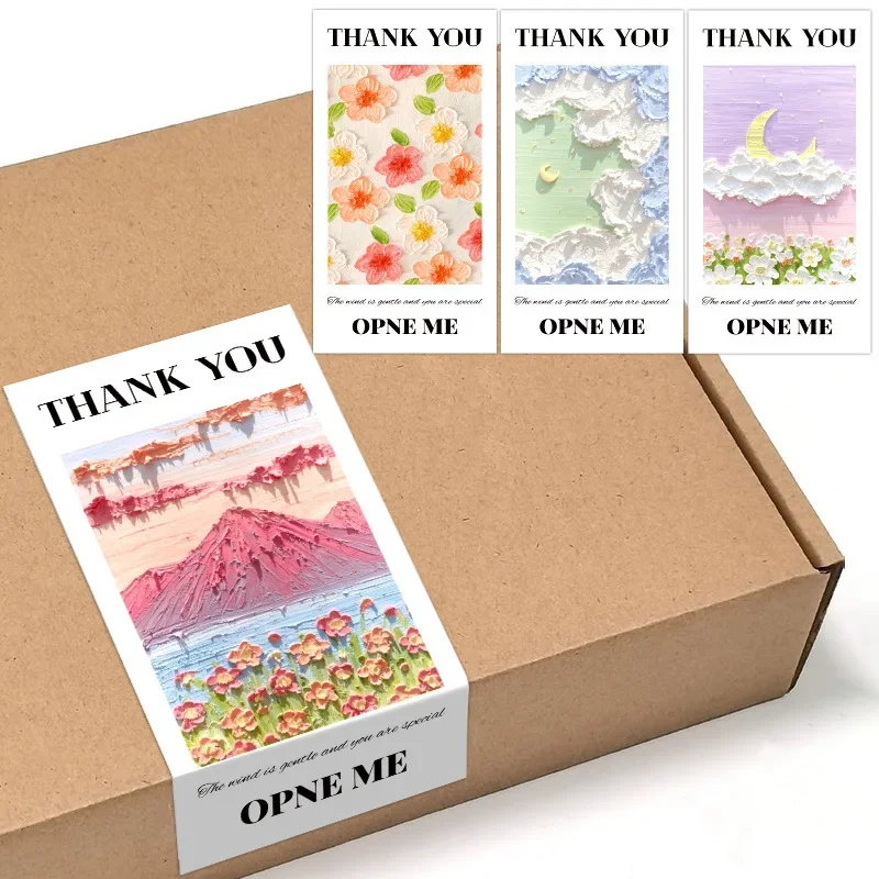 50Pcs INS Beautiful Landscape Oil Painting Thank You Sealing Sticker Bubble Bag Aircraft Box Express Carton DIY Label Decoration