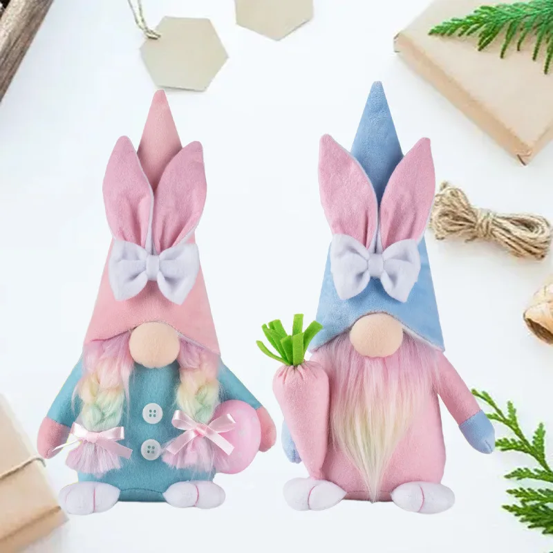 2pcs Easter Rabbit Ear Faceless Gnome Creative Old Man Dwarf Decor DIY Plush Faceless Dwarf Ornament for Bedroom Living