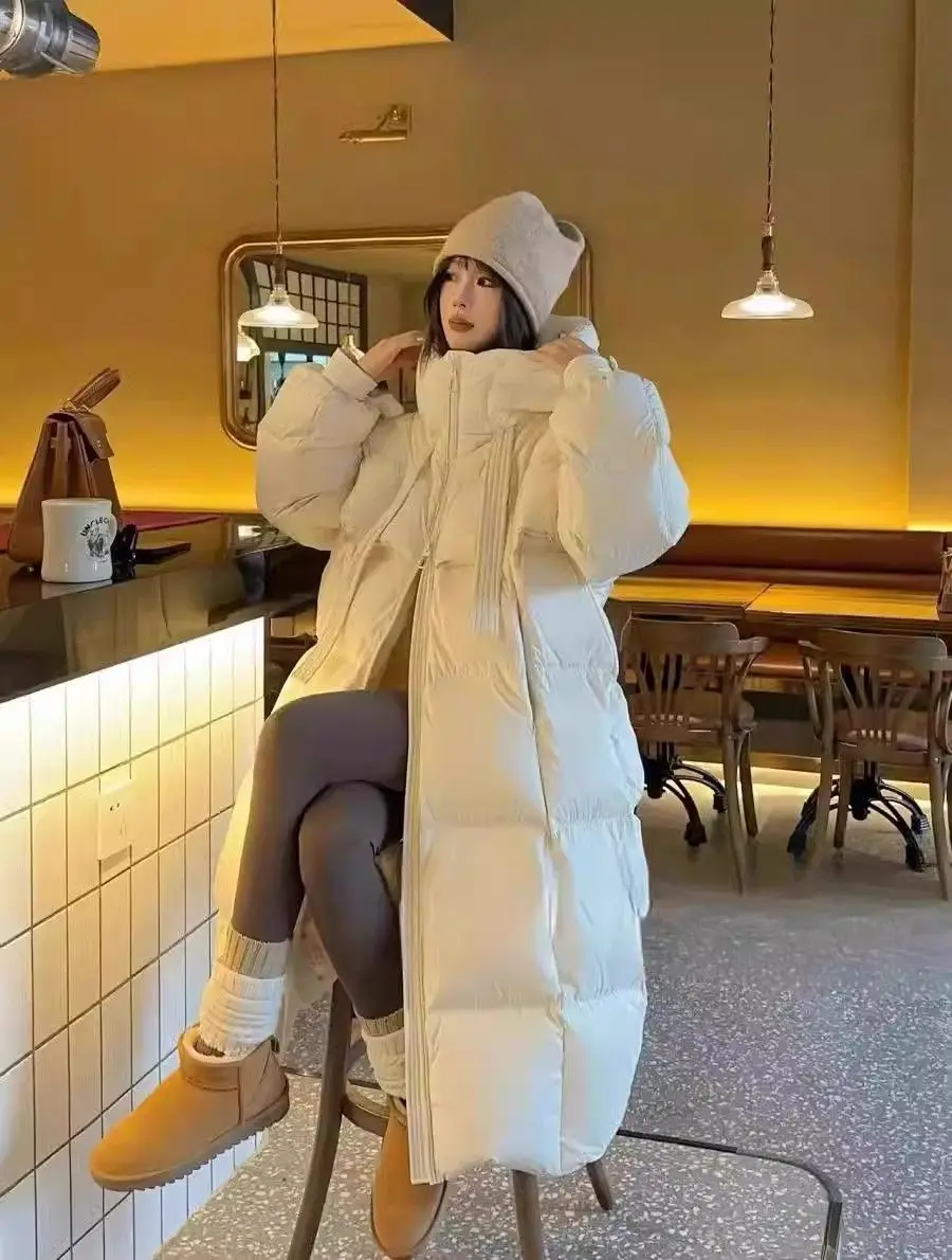 Black Winter Coat 2026 New Women's Thick Cotton Parka Jacket Korean Oversized Loose Hooded Coats Female Casual Long Overcoat