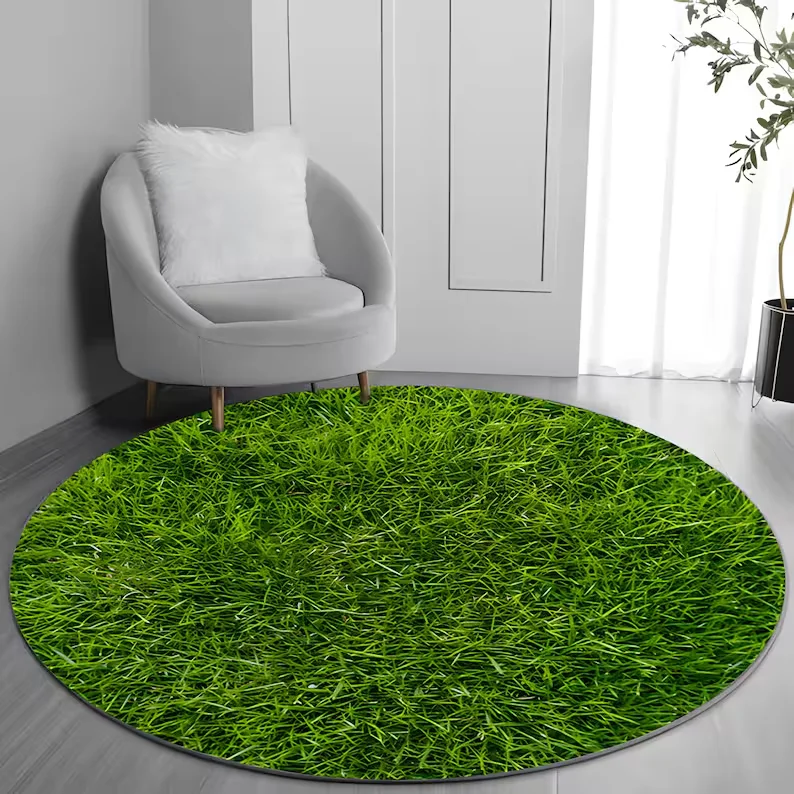 Realistic Grass Pattern Rug Green Outdoor Inspired Carpet Washable Non Slip Modern Floor Mat Home Decoration