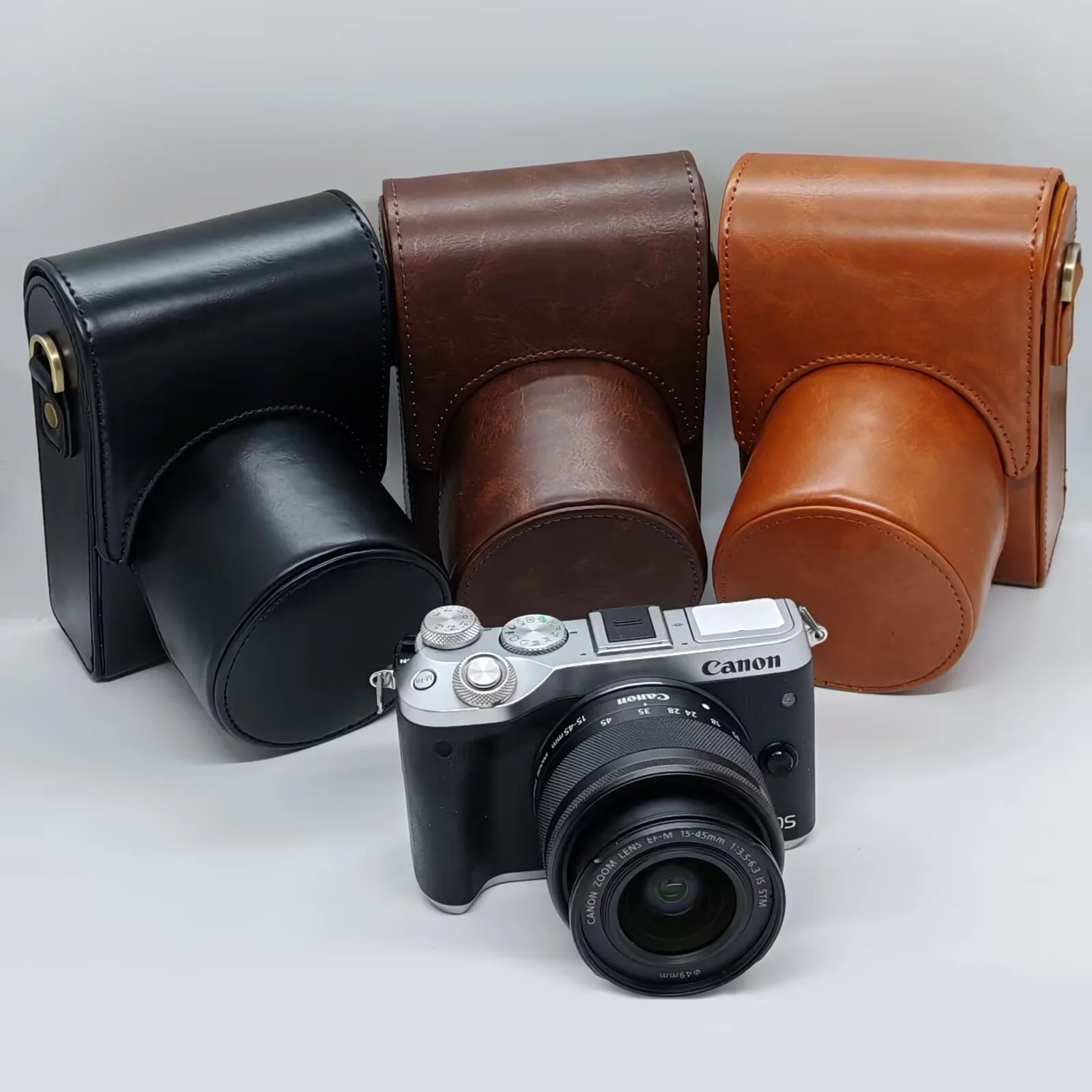Leather case For Canon EOS M M2 M3 M6 M100 With 15-45mm Lens Camera Bag Wiht Strap