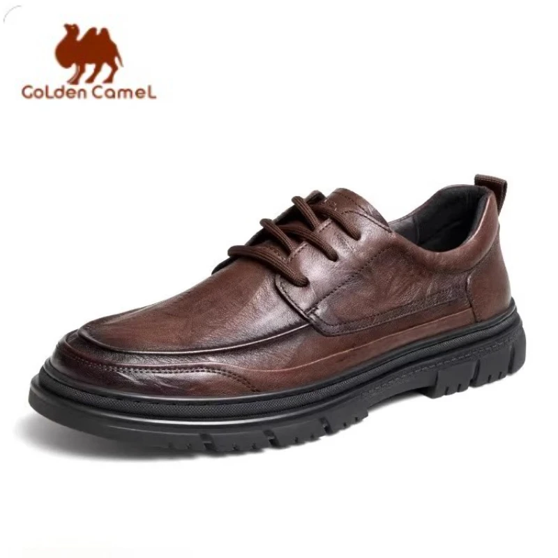 GOLDEN CAMEL Men's Shoes Genuine Leather Soft Sole Commuting British Retro Scratched Formal Casual Business Shoes for Men 2025