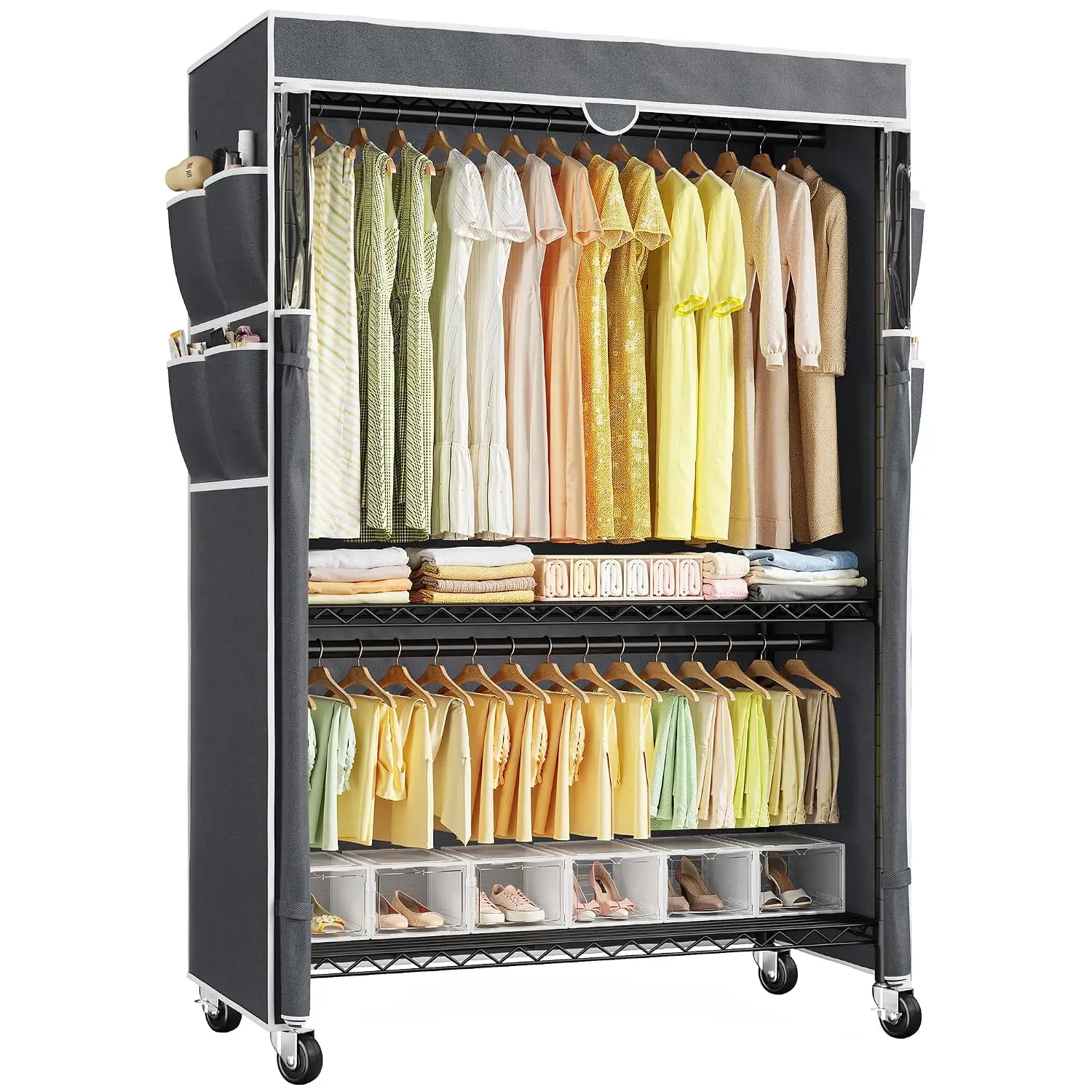 Rolling Clothes Rack With Cover Portable Closet Bedroom Dorm, Customized