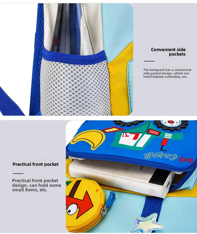 Neuer Kinderrucksack Cartoon Baufahrzeug Jungen Kindergarten-Tasche Atmungsaktiv Mittelgroß für die 3. Klasse – Detail 26