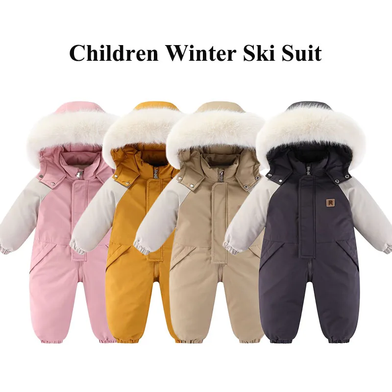 

Зимний детский лыжный костюм с капюшоном -30 градусов, детский теплый утепленный комбинезон для девочек и мальчиков, ветрозащитный зимний комбинезон, комплект одежды, От 2 до 5 лет