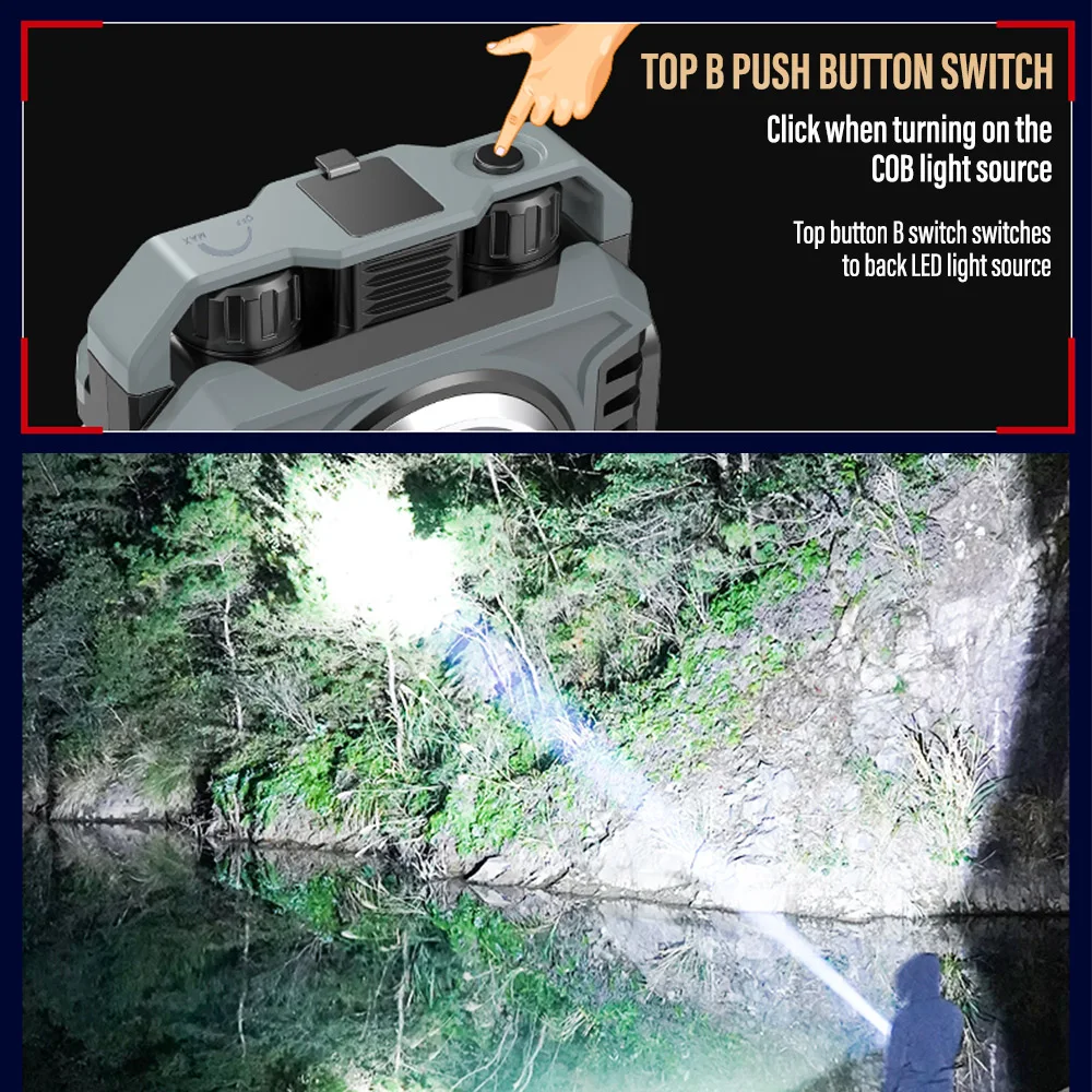 Super Bright LED COB Handheld Flashlight Portable Work Light Outdoor Searchlight Camping Light With LED & COB Dual Light Source