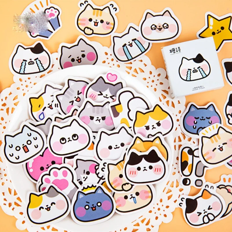 45 Pieces Kawaii Colored Cat Stickers Mobile Phone Laptop Suitcase Skateboard Sticker Gift Label Sealing Sticker