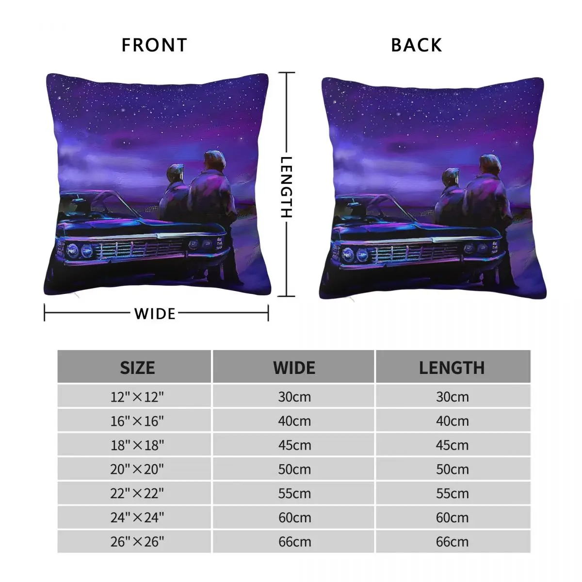 Impala Nights Sam And Dean Square Pillowcase Polyester Linen Velvet Printed Zip Decorative Throw Pillow Bed Cushion Cover 45x45