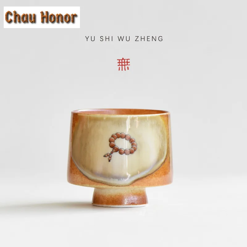 2pc/lot Buddha Beads Bracelet High Foot Teacup Zen Tea Bowl Cup For Tea-tasting Smelling Cup Jianzhan Master Cups Drinkware 80ml