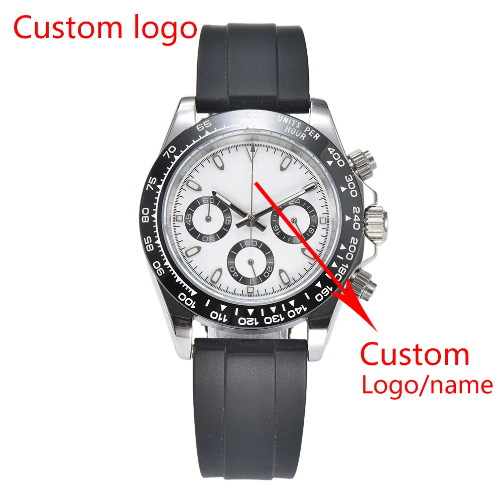 

Custom Logo 39mm Mens watch Luxury Brand Rubber Strap Moonwatch For Mens Business Chronograph VK63 quartz movement