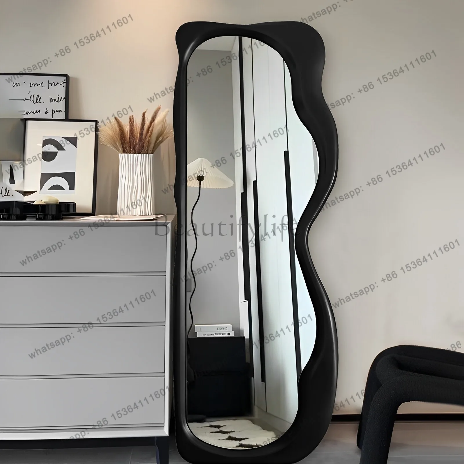 full-length mirror against the wall Medieval wave-shaped full-length mirror Advanced sense special-shaped wall hanging