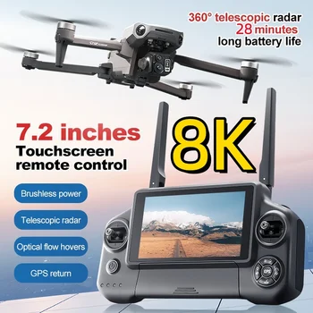 Dron RC z 3-osiowym gimbalem 8K, bezszczotkowym silnikiem, 7,2-calowym dotykowym ekranem, pilotem FPV, zasięgiem 5KM, funkcją unikania przeszkód, funkcją rzucania ładunkami, GPS i funkcją powrotu.