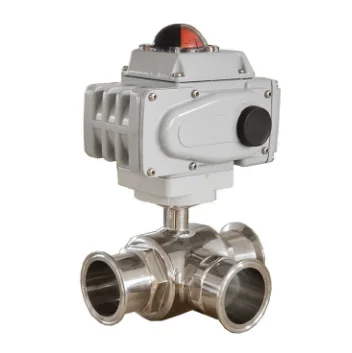 Wenzhou Compass T Port 220V AC Tri Clamp Food Grade Electric Motor Actuator Sanitary 3 Way Ball Valve