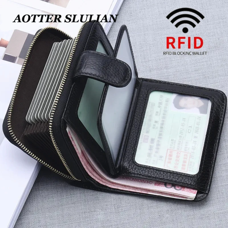 

Women Small Leather RFID Protect Money Wallet Card Holder Slots Case Zipper Card Bags For Business Credit Debit Cards Coin Purse