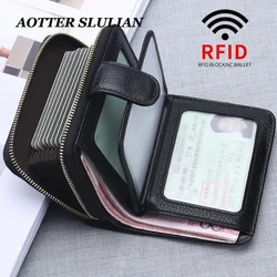 Women Small Leather RFID Protect Money Wallet Card Holder Slots Case Zipper Card Bags For Business Credit Debit Cards Coin Purse