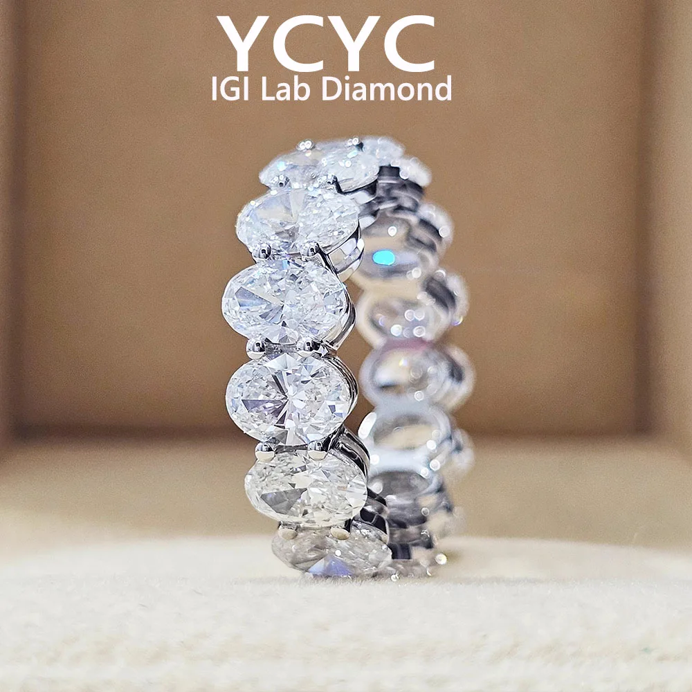 

﻿Lab Grown Diamond Ring 18K Gold Oval Cut Diamond CVD HPHT DEF VS each 0.2ct -0.5ct