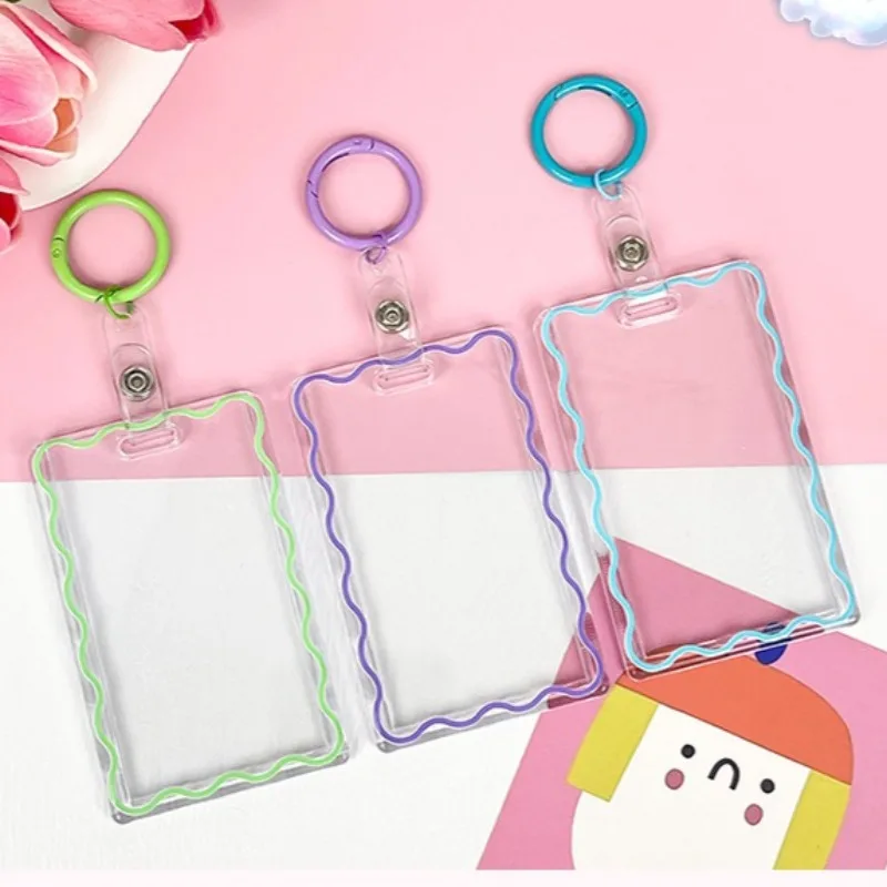 Cartoon transparent badge holder pass work card holder for staff students girls Idol photo card protector sleeve with key ring