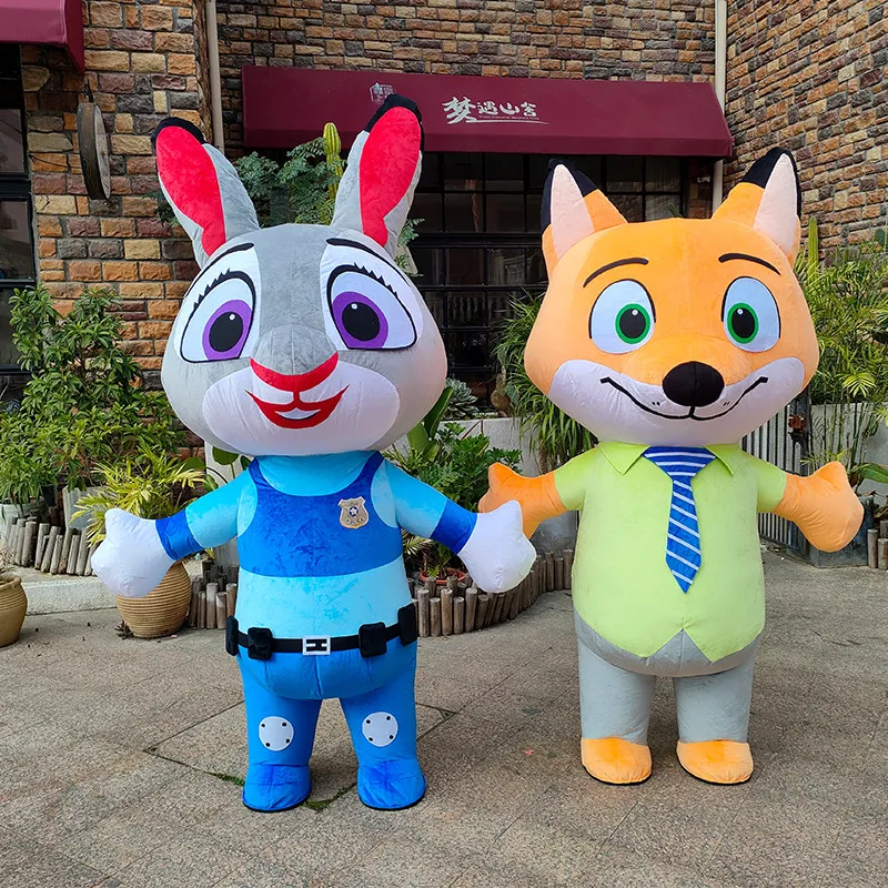 

Potdemiel Zootopia Inflatable Judy Hopps Adult Mascot Costume Nick Wilde Walkable Cosplay Outfit for Christmas Party Event