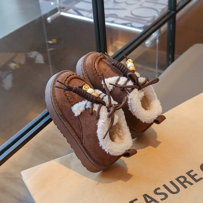 Wintermode für Kleinkinder, Mädchen, Stiefeletten aus Wildleder, warm gefüttert, mit Schnürung, bequem, weich, klobige Stiefel für den täglichen Gebrauch im Freien. – Detail 6