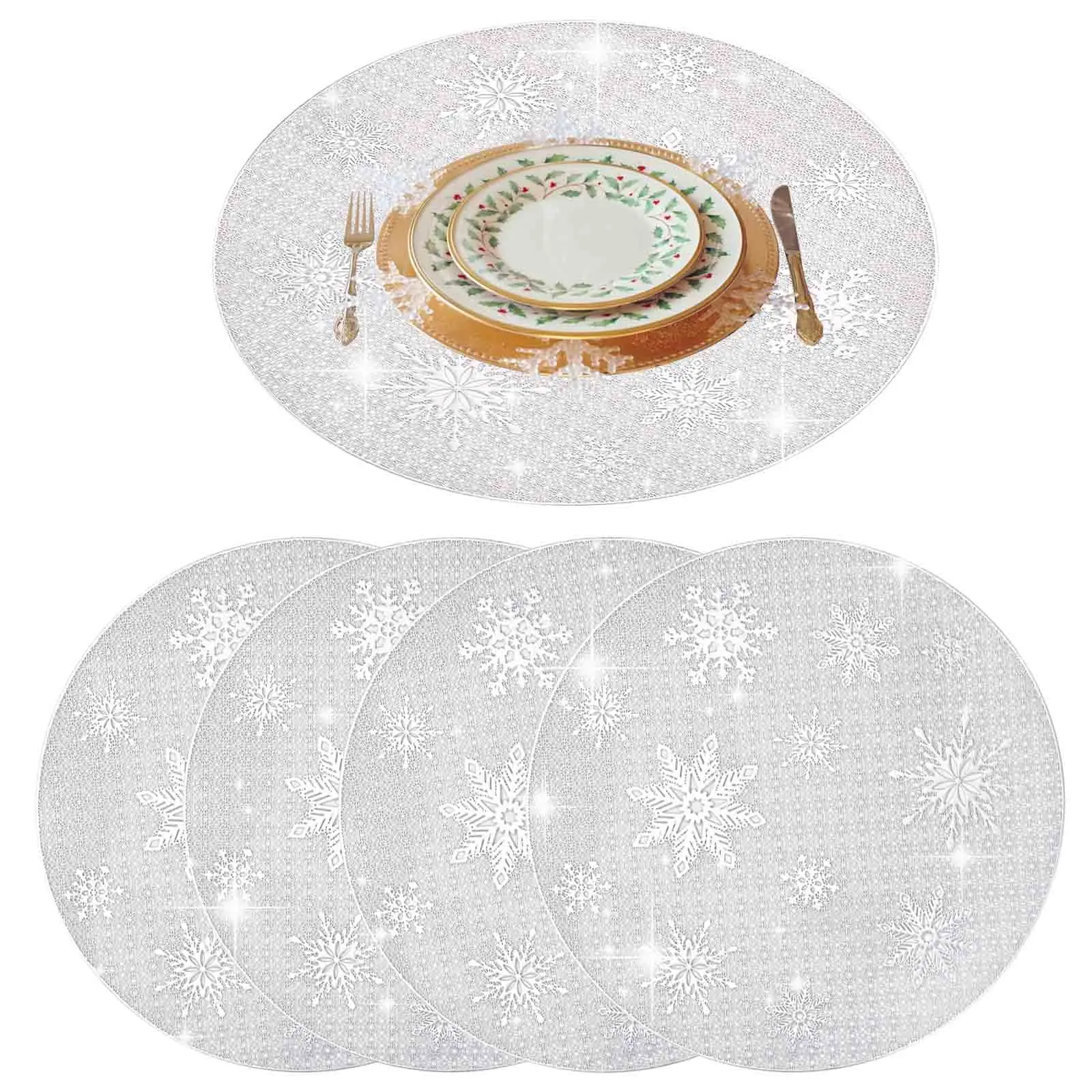 

Placemats Set of 4, Round Heat-Resistant Vinyl Placemat, 15 inch Non-Slip PVC Table Mat,Easy to Clean Premium Plastic Table Mats