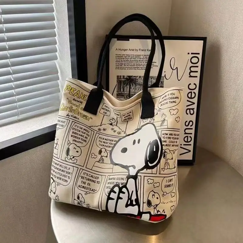 New Kawaii Snoopy Cartoon Canvas Handbag Fashion Girls Shoulder Bag Nylon Simple Large Capacity Handbag