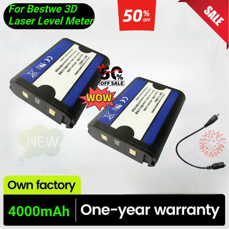 Rechargeable Straight Plate Lithium Battery for Bestwe 3D Laser Level Meter Replacement Battery Fit 8 Line 12 Line Wall Sticker