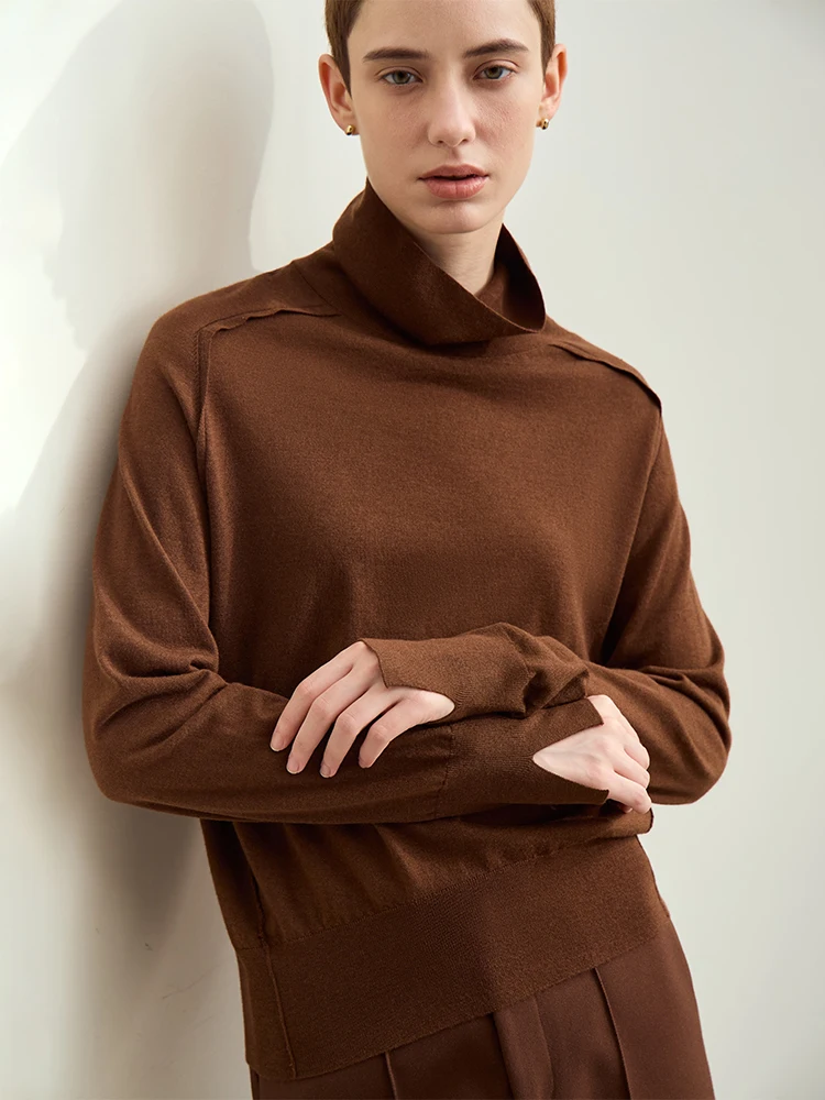 Amii Minimalism 2024 Autumn New Women\'s Sweater Warm Comfortable Basic Turtleneck Open Cuff Slim Streetwear Sweater Top 12443171