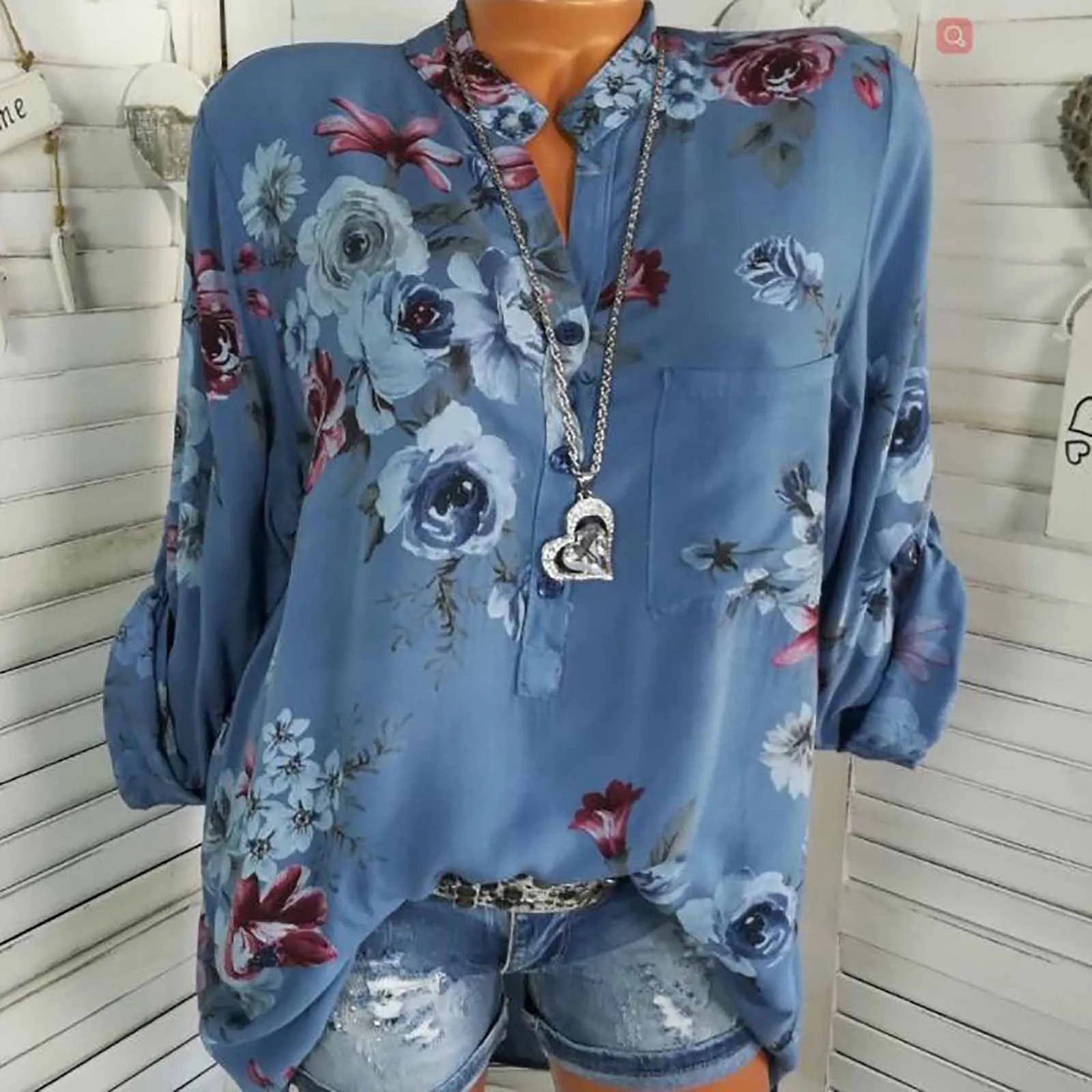 

2024 Ladies Casual Loose Fit Shirt Women Pullover Fashion Flower Print Long Sleeve Elegant Floral Button Tops